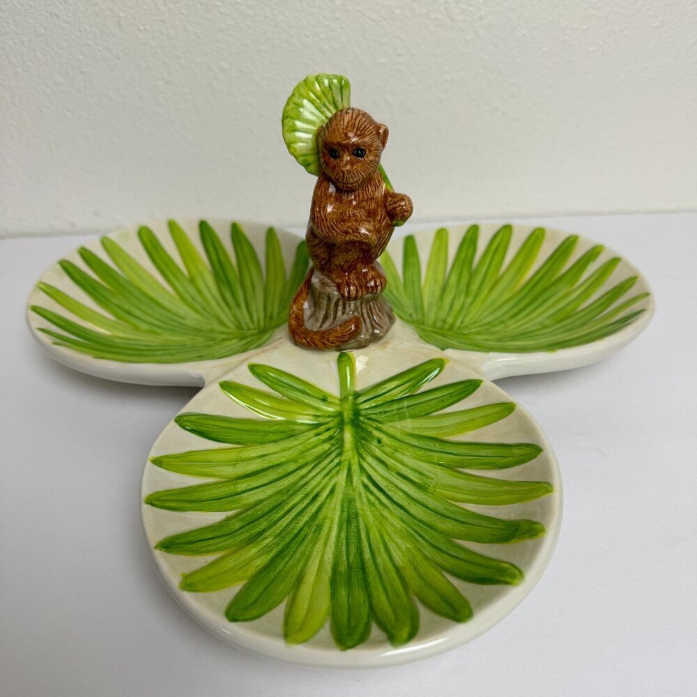 Vintage Monkey Serving Dish 3-Part Relish Tray  American Ateiier Ceramic  NEW